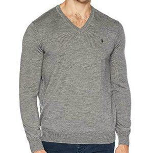 Polo Ralph Lauren Mens Fawn Gray V Neck Sweater Size Large New NWT Pima Cotton